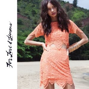 For Love & Lemons Orange Lace Dress